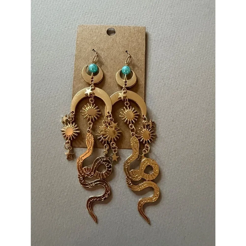 GoldSun & Snake Drop Earrings A1766